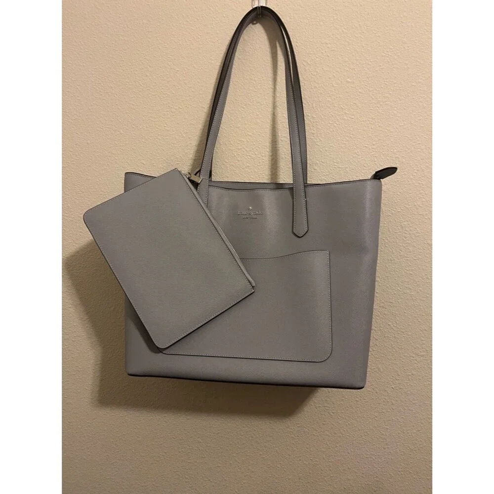 Kate Spade New York Staci large tote bag and pouch set in a neutral grey 3 pcs